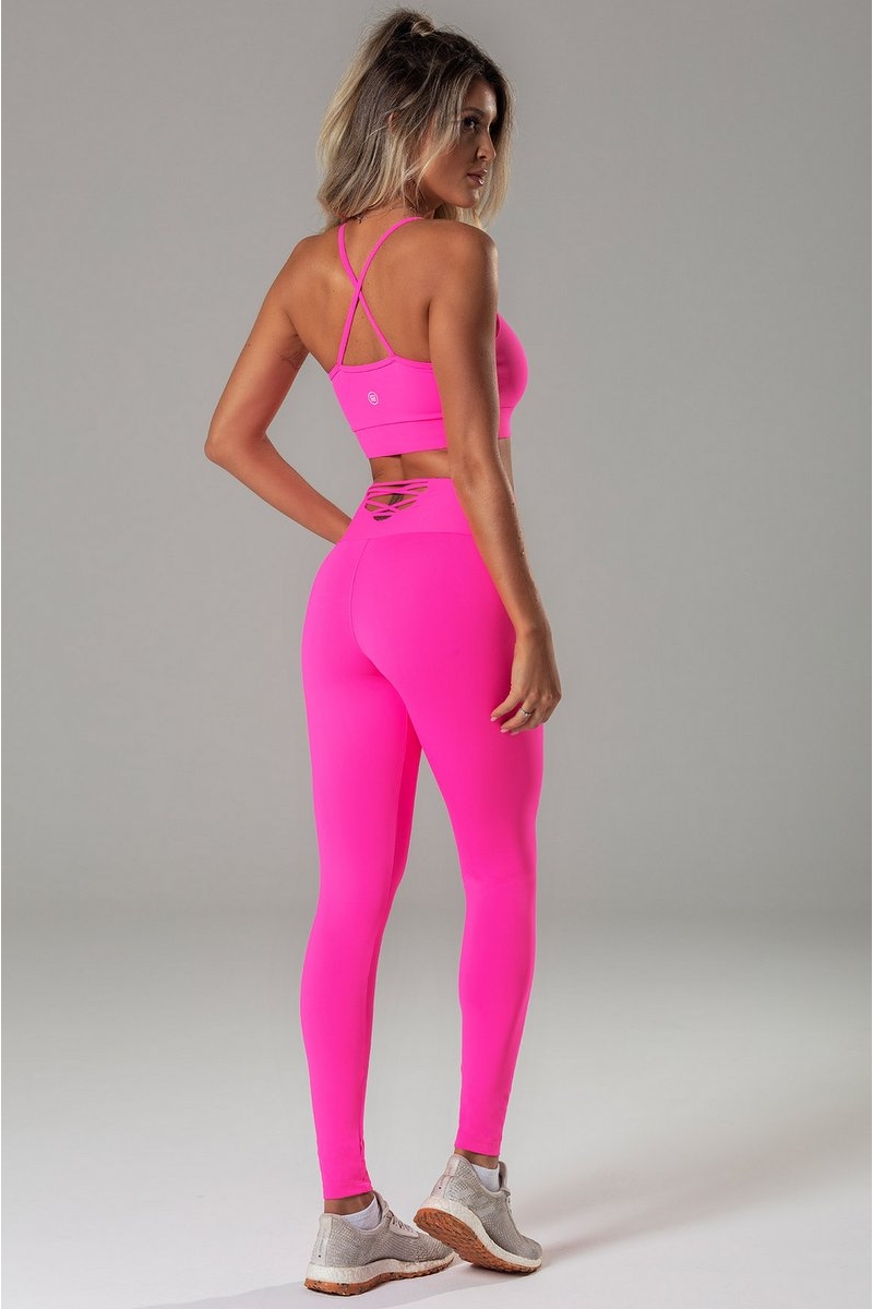 Pink soda bright pink / neon workout leggings Never - Depop